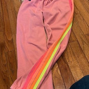 Salmon pink 5 stripe Aviator nation sweatpants. Good condition.